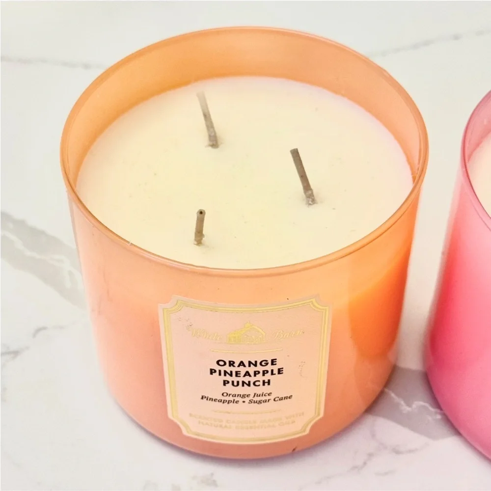 (2) White Barn Candles Orange Pineapple Punch & Pink Apple Punch 3 Wick NWT Lids - Picture 5 of 6